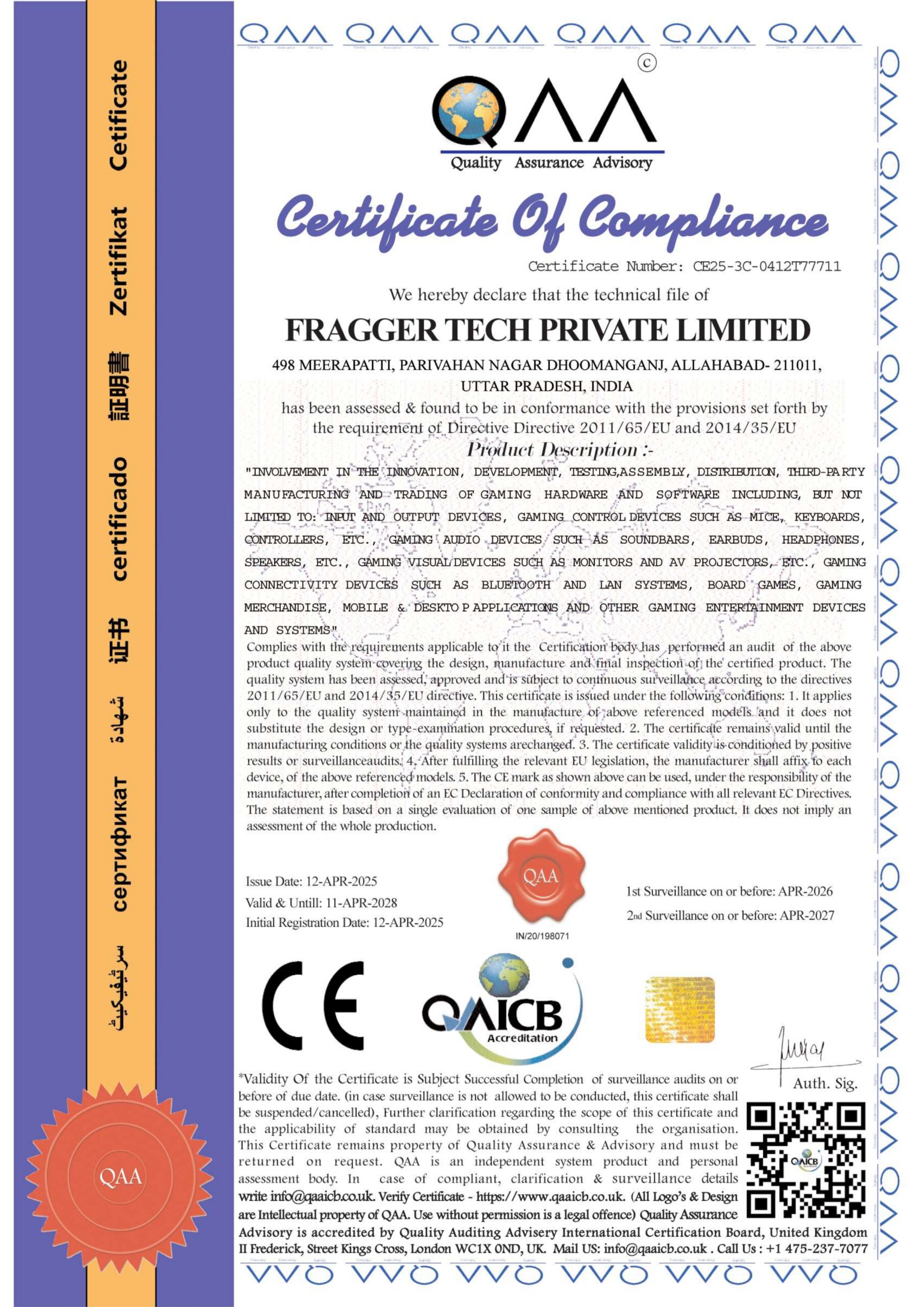 FRAGGER TECH PRIVATE LIMITED CE QAA